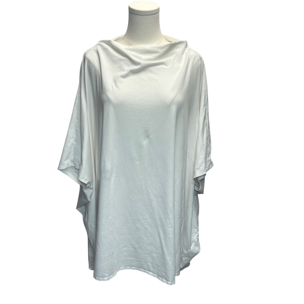 Bryn Walker Oversized Cowl Neck 2X White Bamboo Organic Cotton Lagenlook Stretch